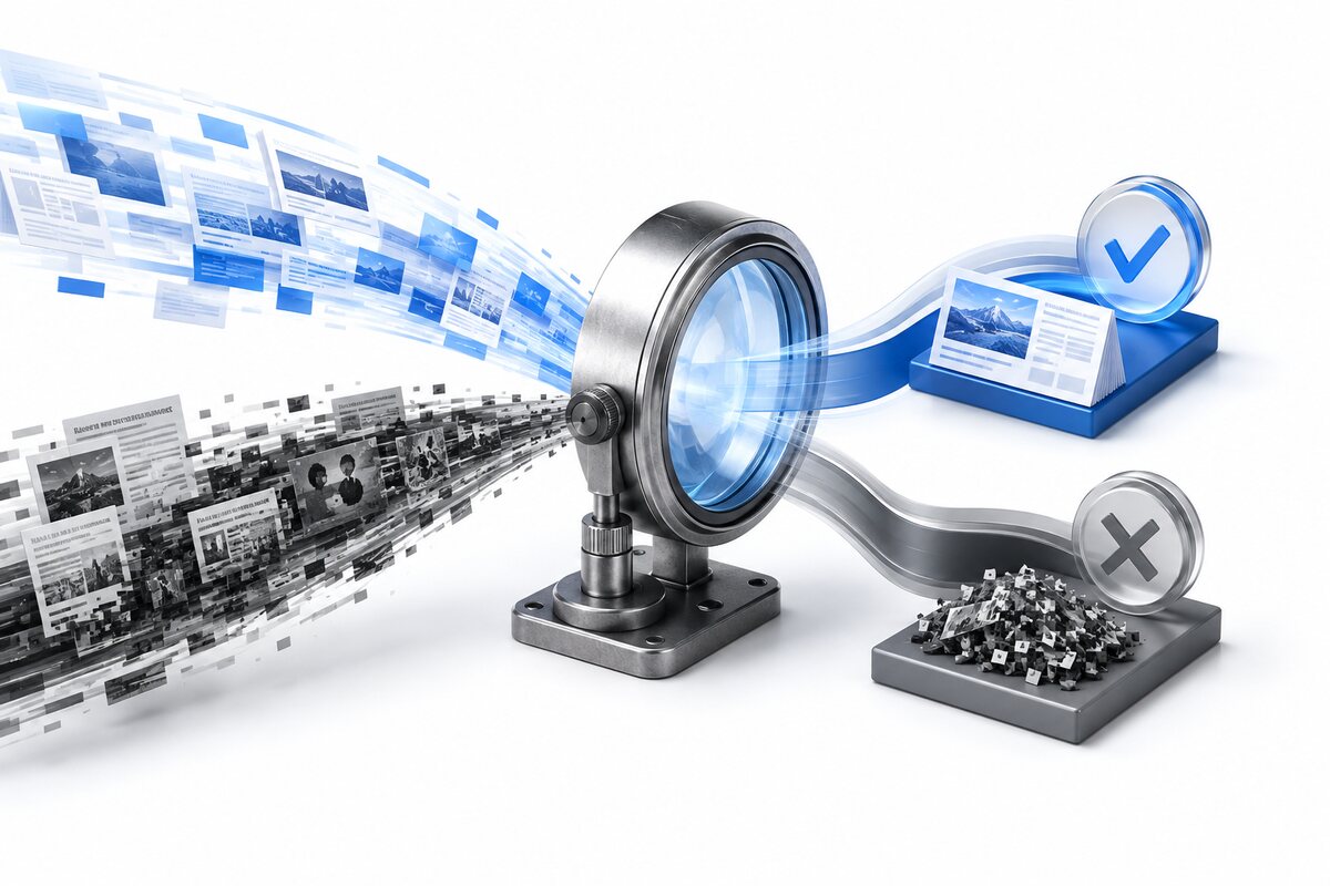 Information being assessed and separated into verified and unreliable content