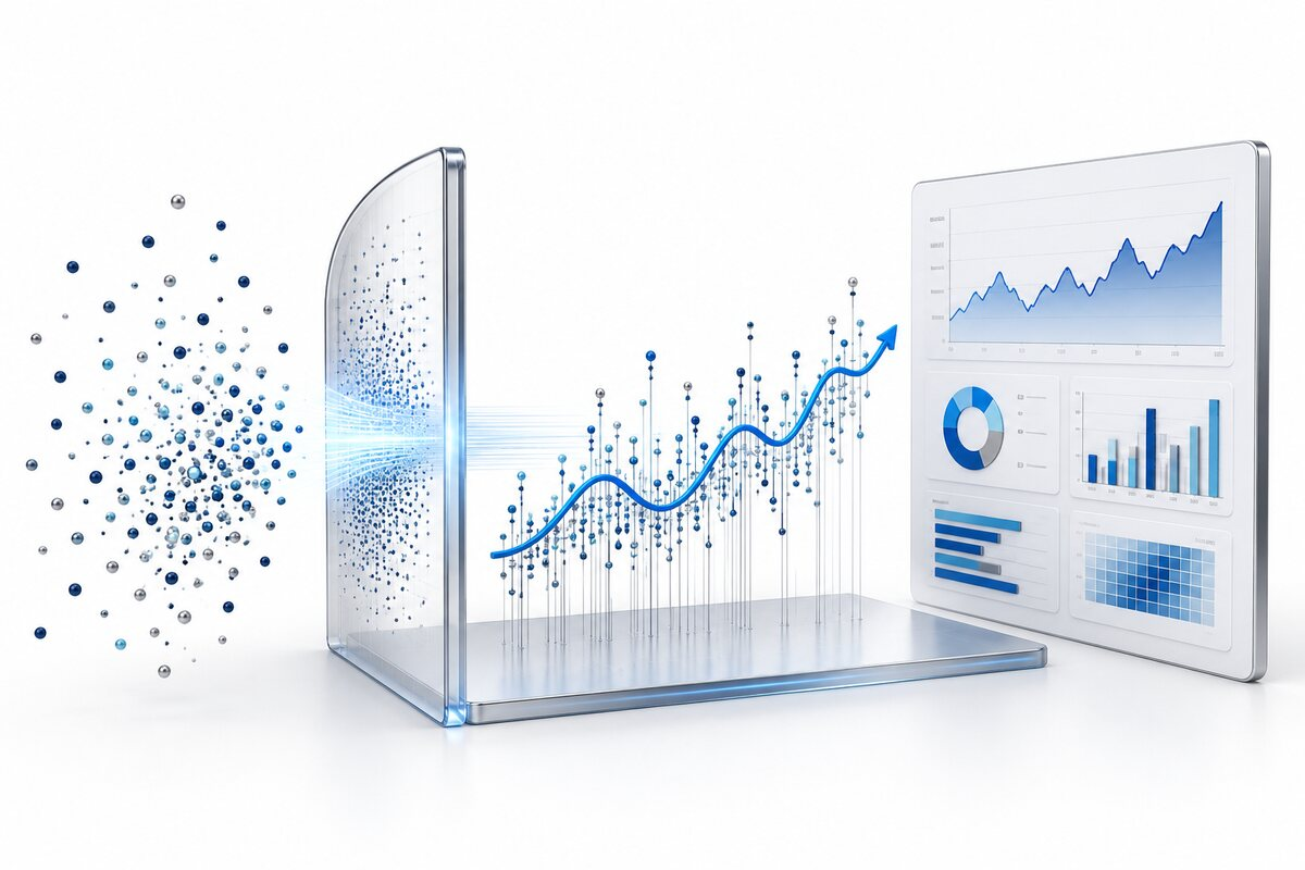 Security data moving through visual analysis into trend charts and dashboards